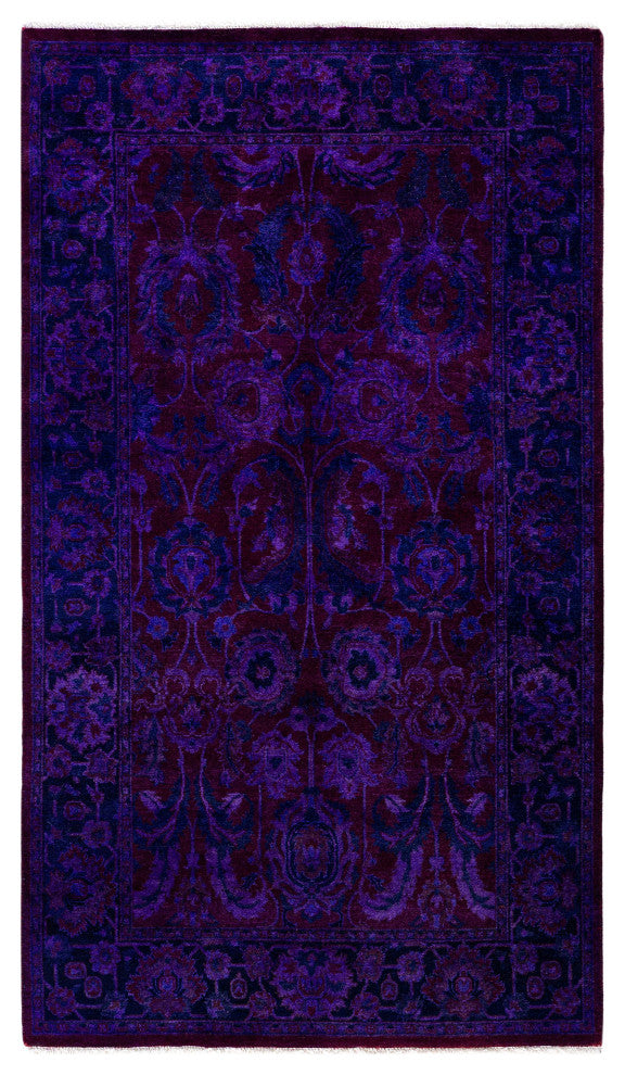 Overdyed One-of-a-Kind Hand-Knotted Area Rug Purple, 3' 1" x 5' 2"