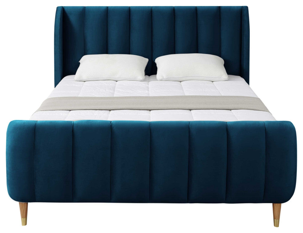 Loft Lyfe Eliyahu Bed Upholstered, Navy Velvet Queen
