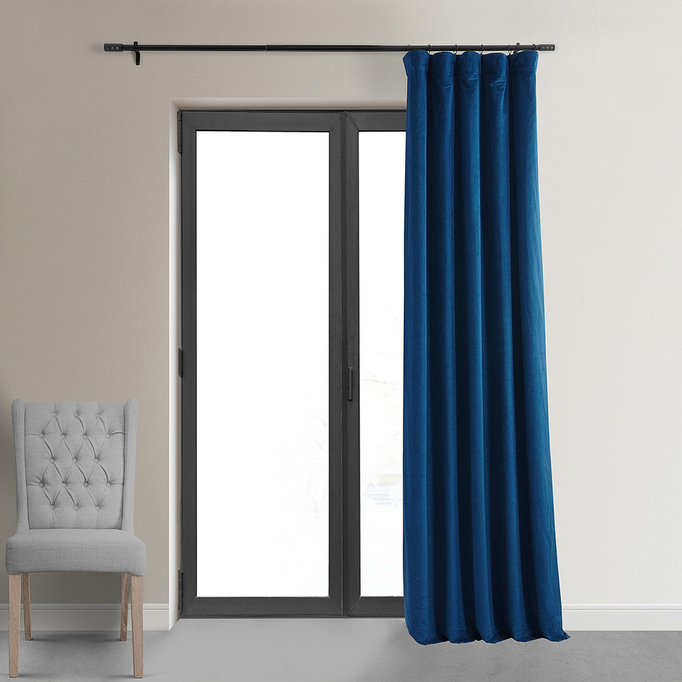 Signature Blackout Velvet Curtain Single Panel, Union Blue, 50"x84"