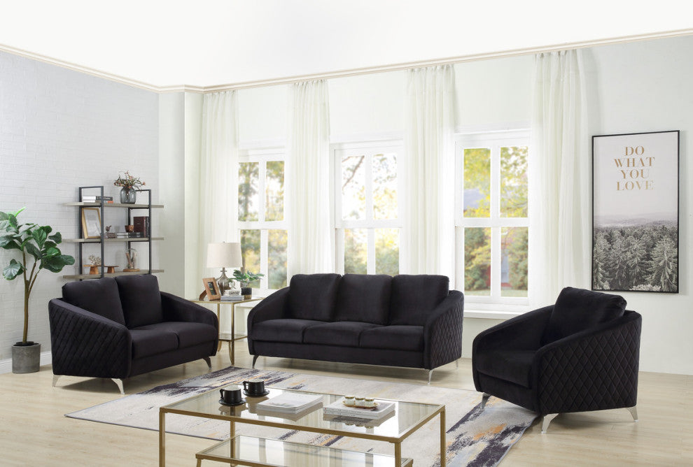 Sofia Velvet Modern Chic Sofa Couch, Black