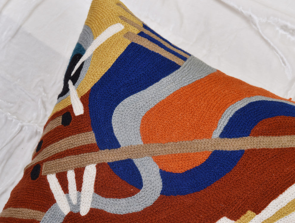 Kandinsky Pillow Cover Intuitive Flow II Wool Hand Embroidered Wool 18x18