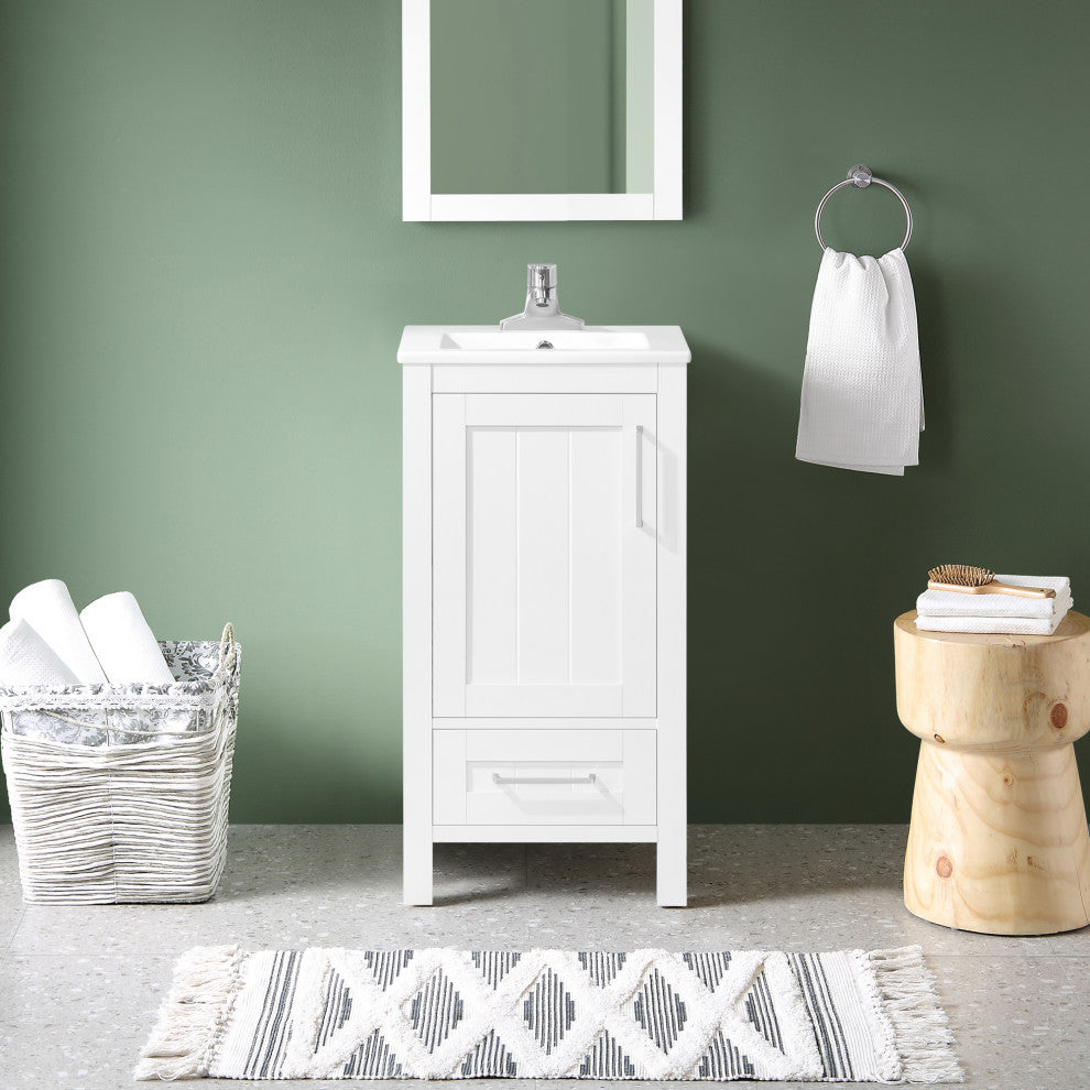 Ove Decors Kansas 18" Single Sink Vanity With Countertop, White, 18 in.