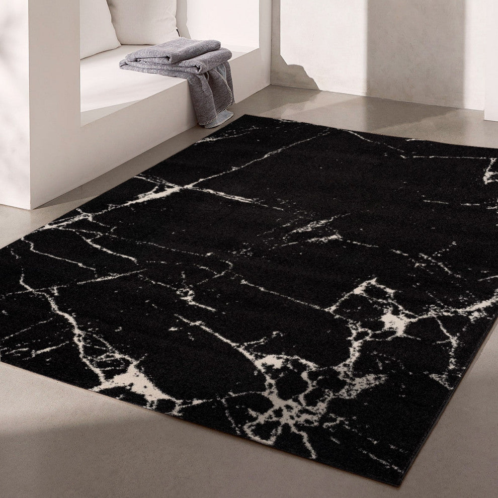 5"x8" Black and White Abstract Breakage Area Rug