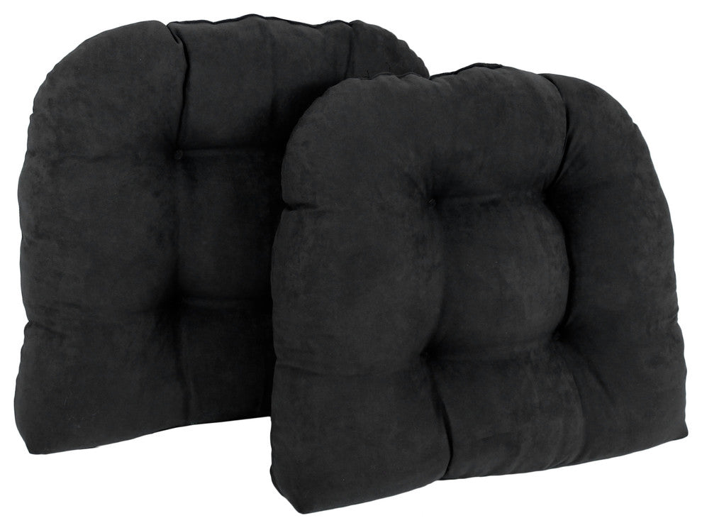 19" U-Shaped Micro Suede Tufted Dining Chair Cushion, Set of 2, Black