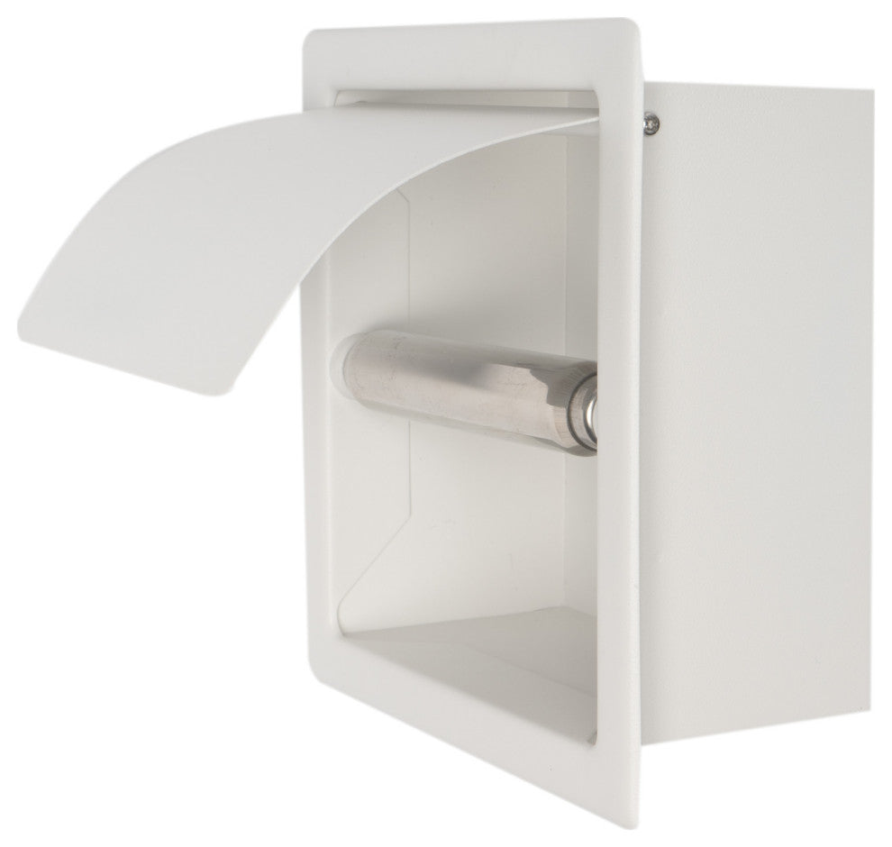 White Matte Stainless Steel Recessed Toilet Paper Holder With Cover