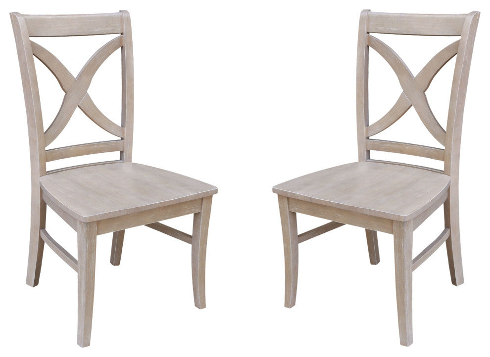 Set of Two Vineyard Curved X Back Chairs, Washed Gray Taupe