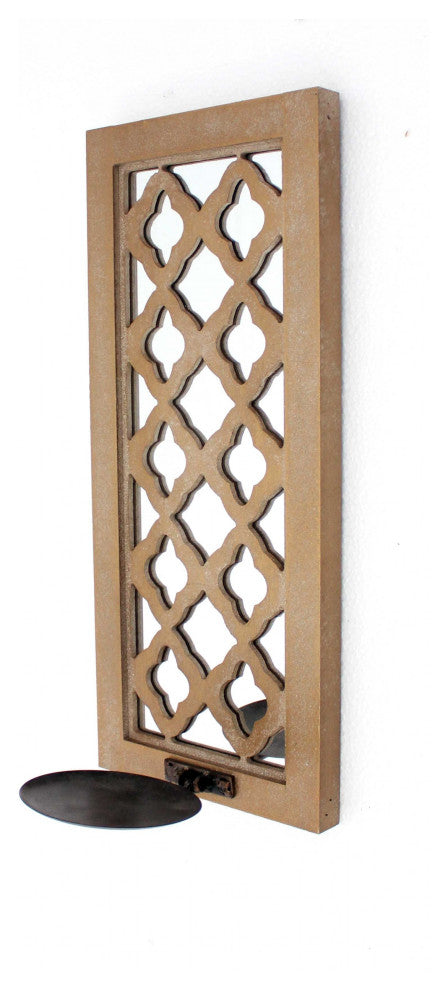 6" x 7.5" x 17" Tan Wooden Cross Candle Holder Sconce