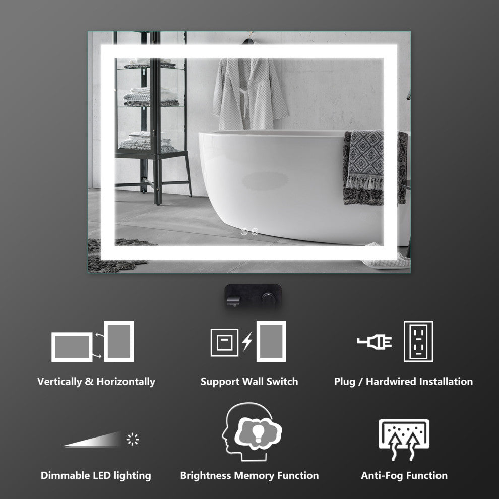 Kiva-Rhyme Black Framed LED Vanity Wall Mounted Bathroom Mirror