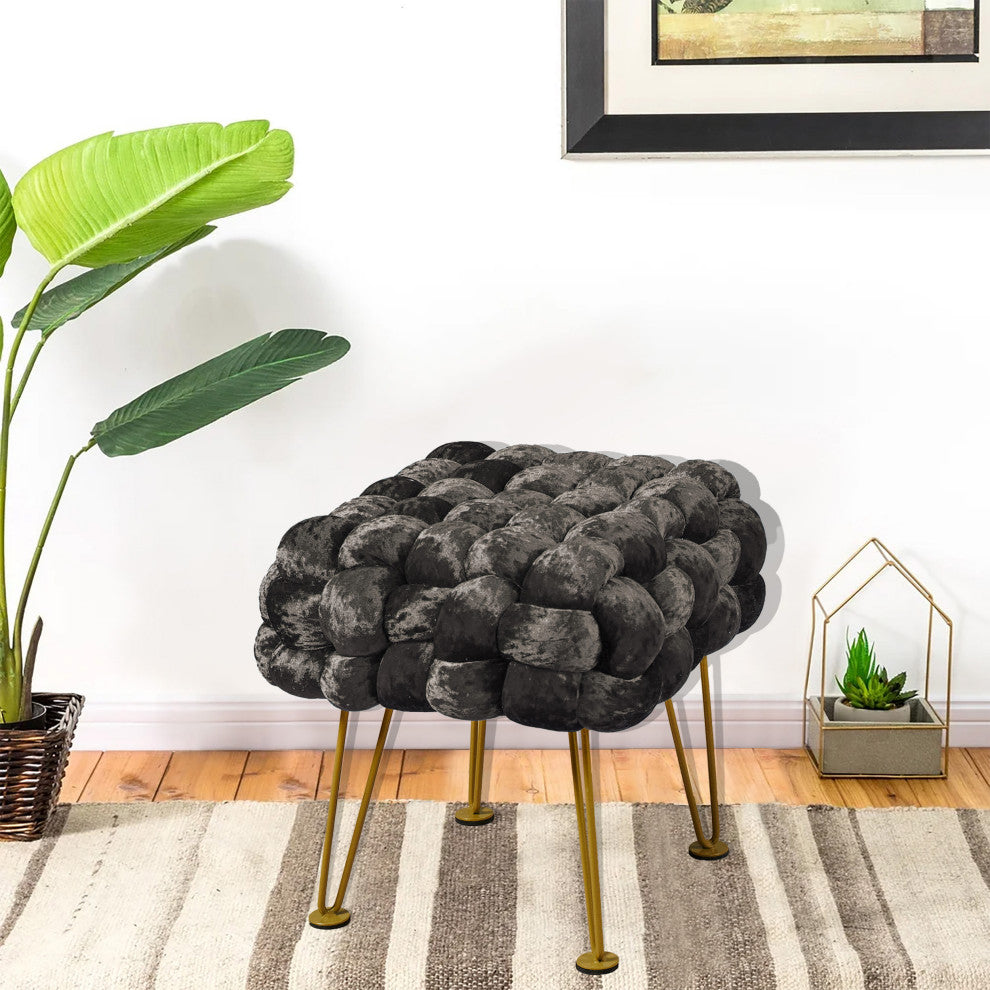 Crushed Velvet Pouf Stool, Chocolate, 16''x16''x16''