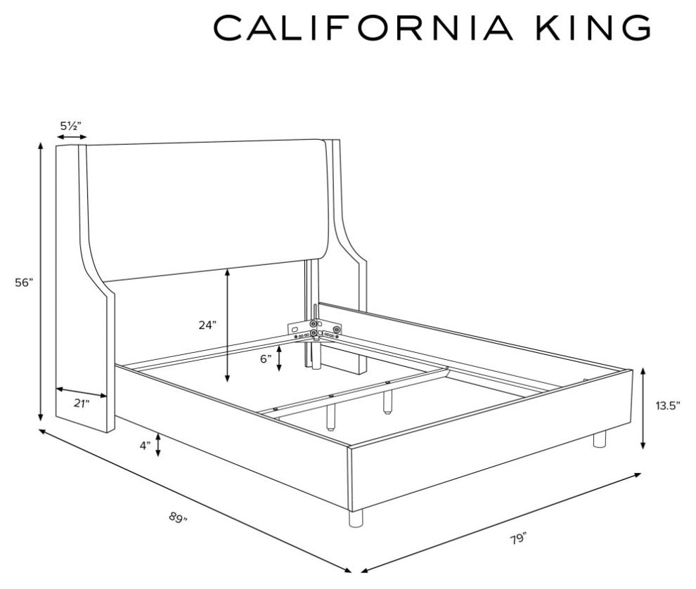 Fully Upholstered Wingback Bed, Zuma Charcoal, California King