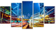 Hong Kong City Night Scene, Cityscape Art Print on Canvas, 60"x32", 5 Panels