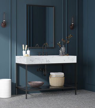 Marmo Bathroom Vanity, White, 48" Wide, Matte Black Finish