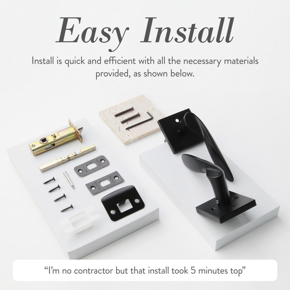 Modern Heavy Duty Designer Interior Door Lever - Lafayette Collection, Matte Black, Passage Right Hand