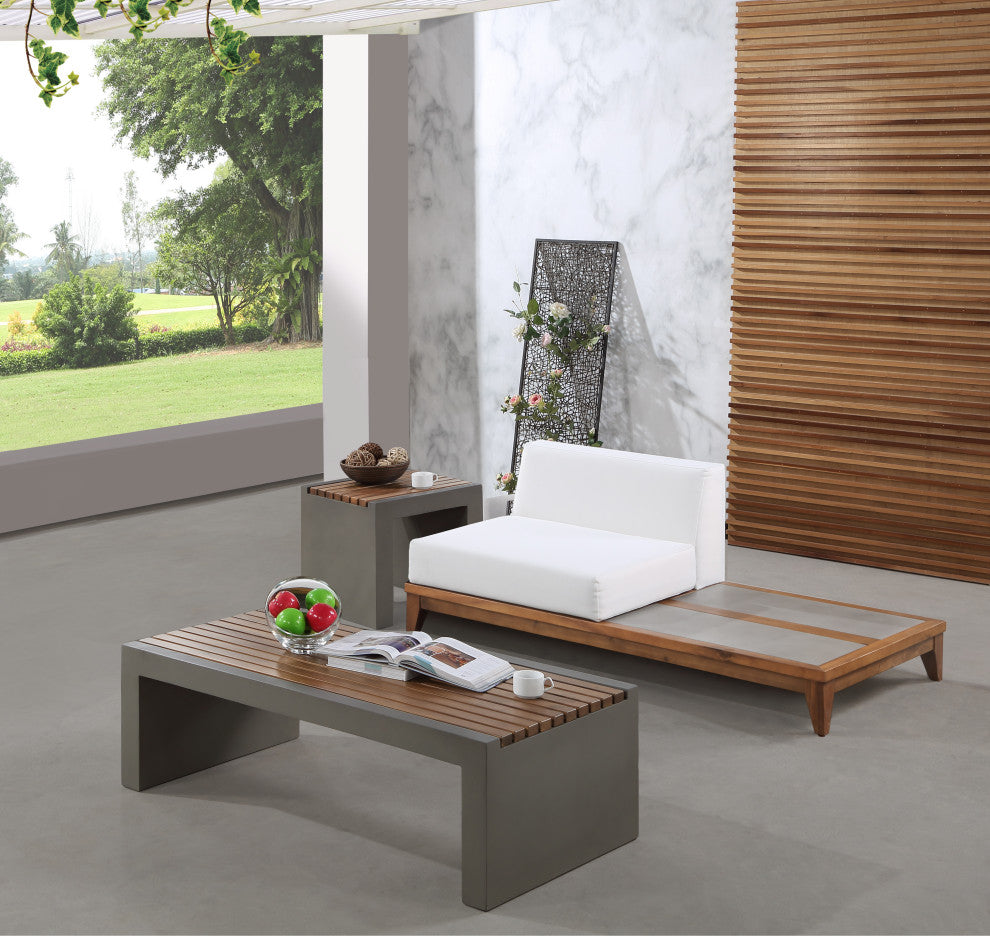 Rio Water Resistant Fabric  Modular Patio Chair w/ Integrated Table, Off White