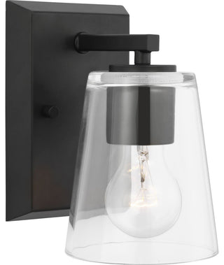 Vertex Collection One-Light Matte Black Clear Glass Contemporary Bath Light