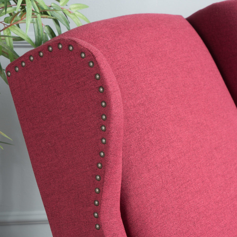 GDF Studio Weyland Contemporary Fabric Wingback Pushback Recliner, Deep Red
