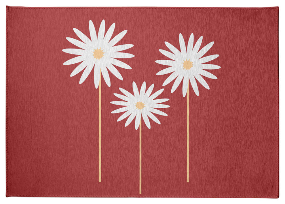 Floral Print Spring Chenille Rug, Ligonberry Red, 5'x7'