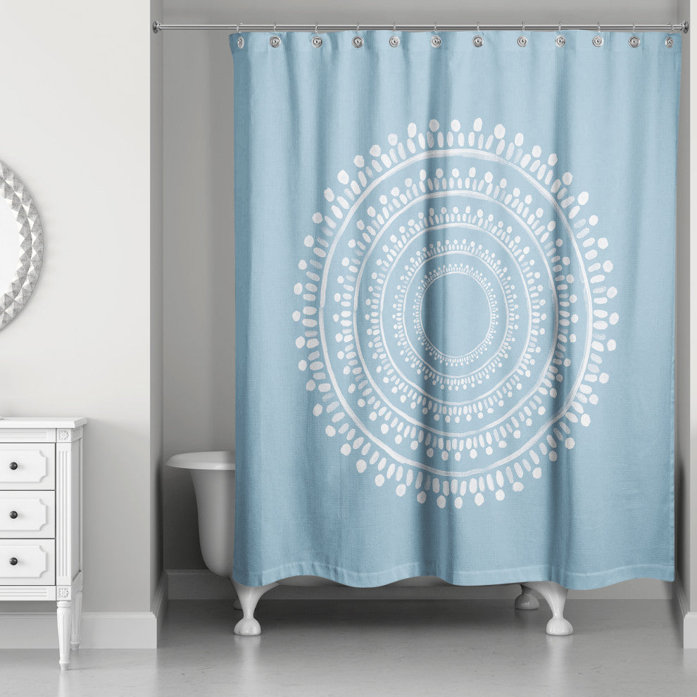 Centered Blue Boho Circle 71x74 Shower Curtain