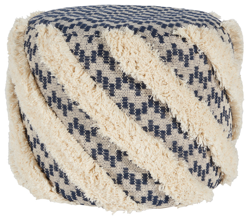Mina Victory SH032 Pouf, Navy, 18" X 18" X 14"