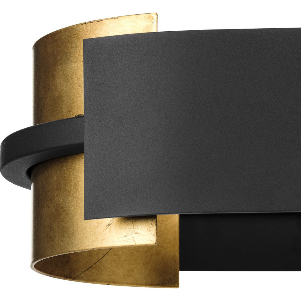 Lowery 4-Light Textured Black Linear Chandelier With Distressed Gold Leaf Accent