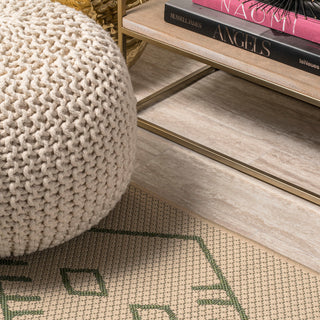 Boho Moroccan Indoor/Outdoor Area Rug, Beige/Green, 2'x10'