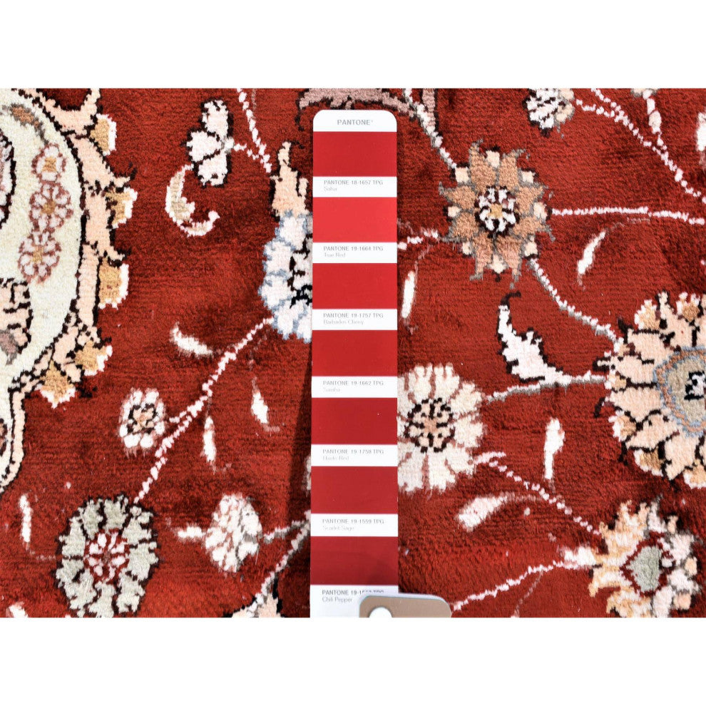 Red Sino Tabriz 250 KPSI Clearance Hand Knotted Silken Oversized Rug 12'0"x18'4"