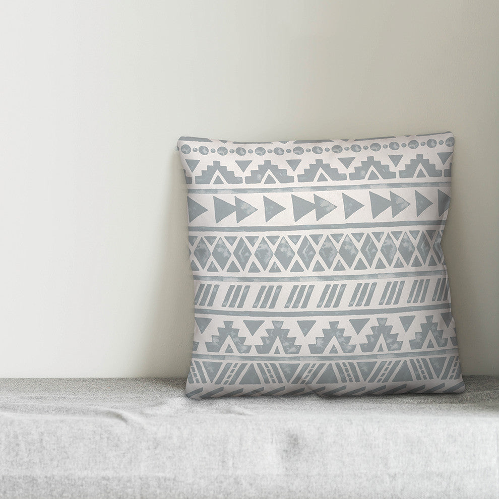 Grey Watercolor Tribal Pattern 18x18 Throw Pillow