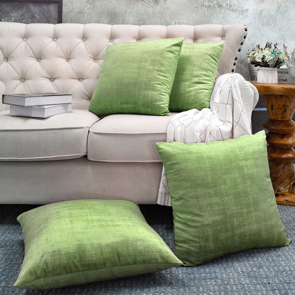 Serenta Textured Velvet Pillow Shell, Set of 4, Calla Green