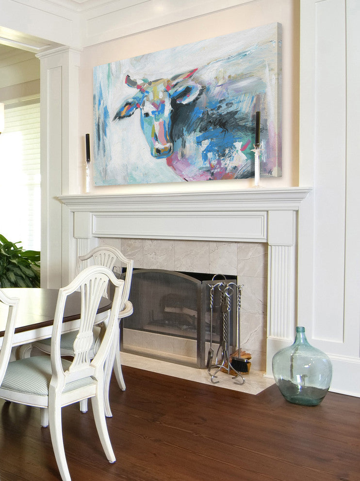 "Pastel Cow" Painting Print on Wrapped Canvas, 45"x30"