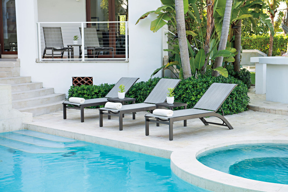 Kendall Sling Stackable Outdoor Chaise Lounge, Alloy/Black