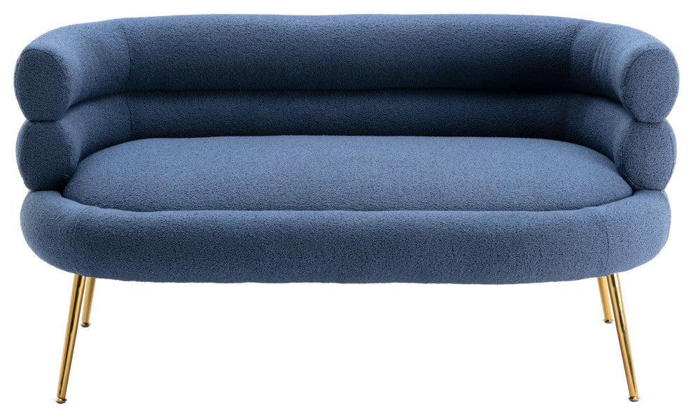 53" Round Arm Settee with Metal Legs, Navy Blue, 53"