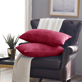 IKAT Velvet Pillow Shell Sets, Garnet, 2 Piece 26" X 14"