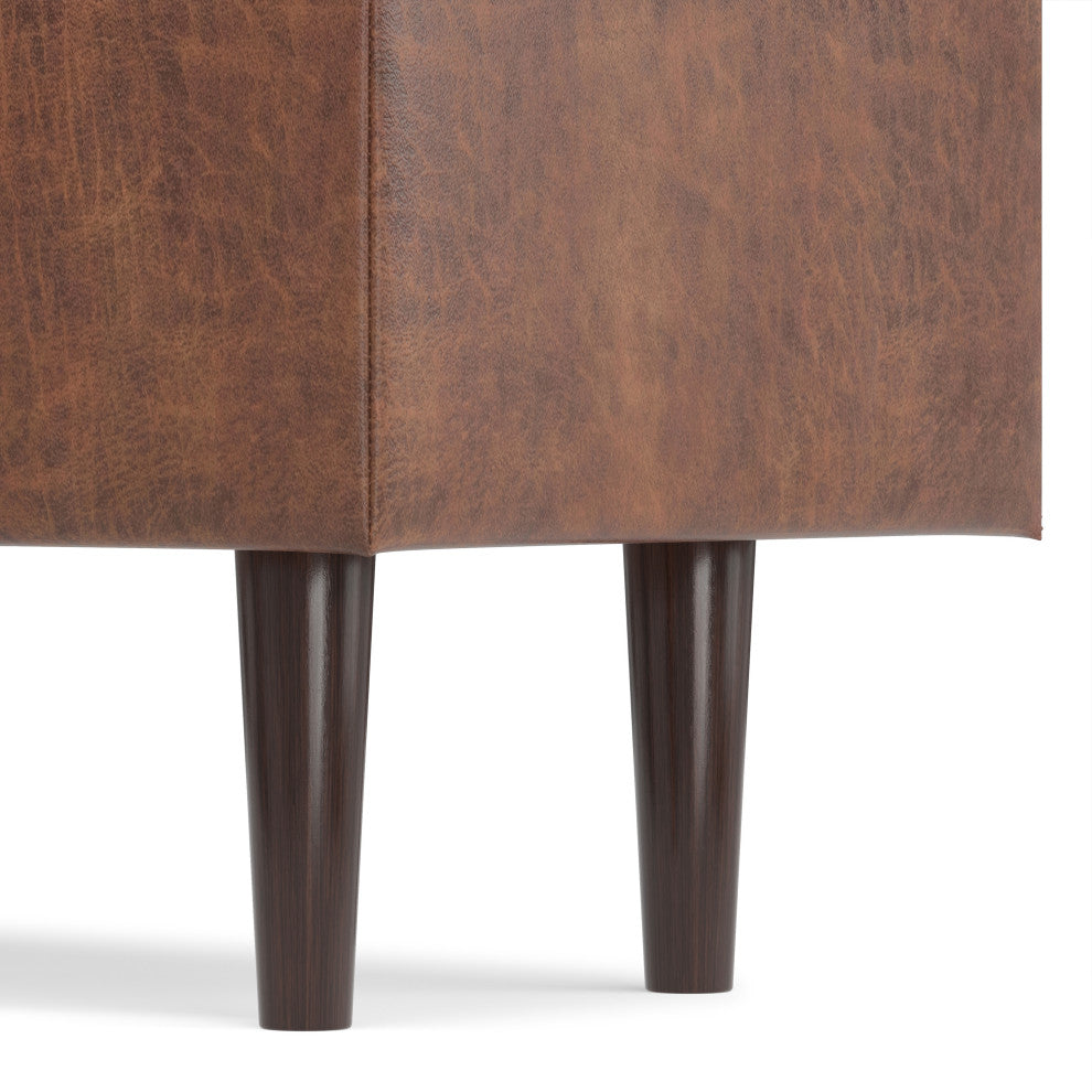 Shay Mid Century Rectangular Storage Ottoman, Distressed Saddle Brown