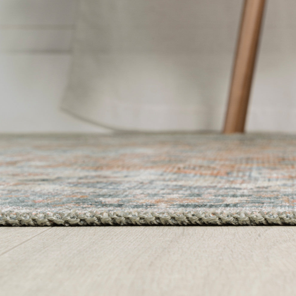 Armae Distressed Chenille Machine-Washable Rug, Terra/Blue, 8 X 10