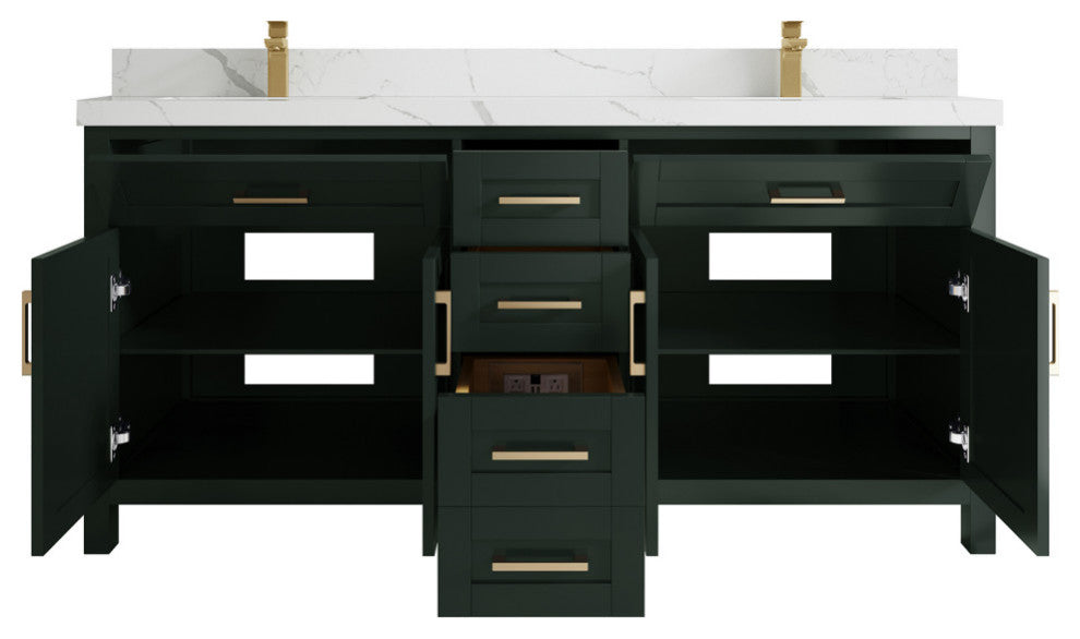 Cambridge 72 Double Sink Bath Vanity in Dark Forest Green 2" Calacatta Laza