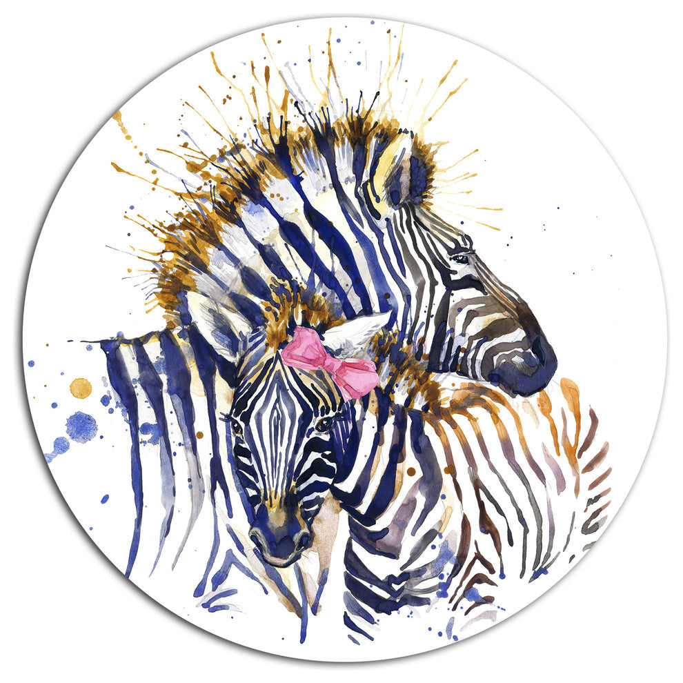 Zebra Watercolor Leftwards, Animal Round Wall Art, 23"
