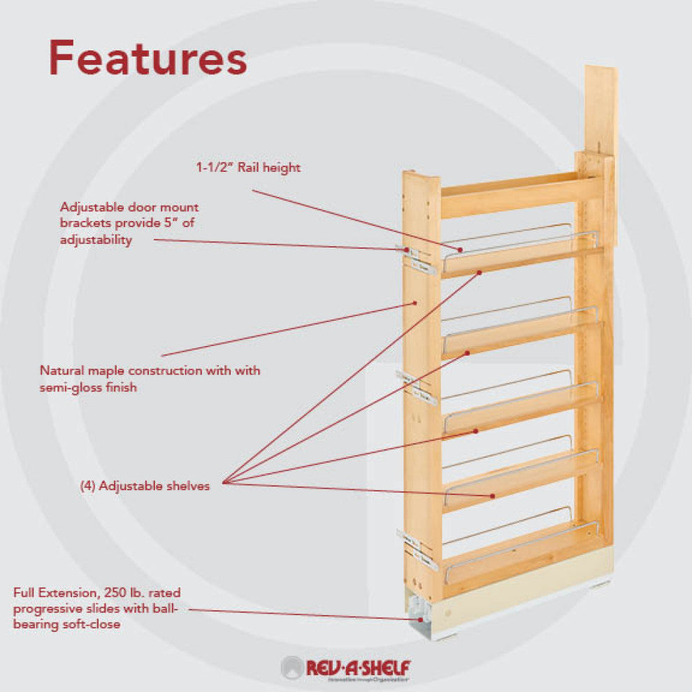 Wood Tall Cabinet Pull Out Pantry Organizer With Soft Close, 5"