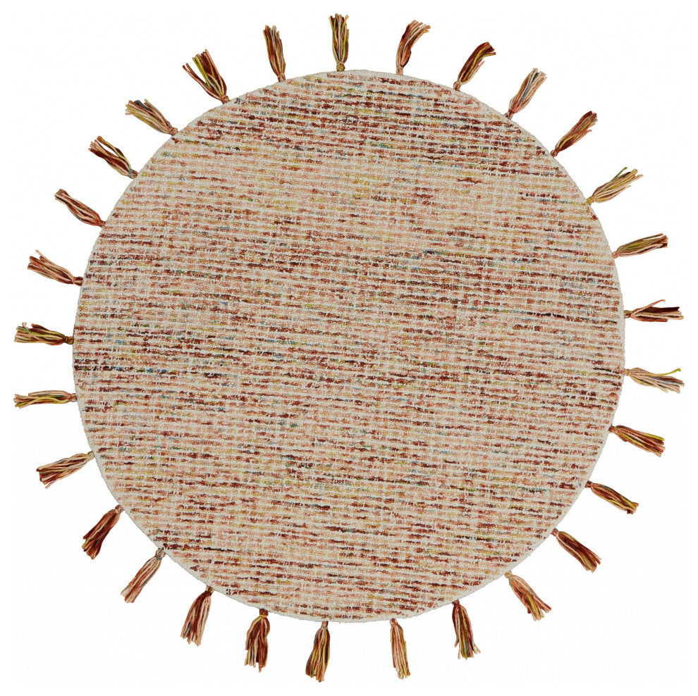 6" Round Beige Sun Tasseled Area Rug