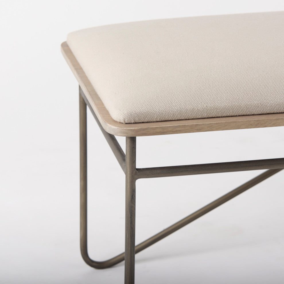 Camille 55.5Lx16.0Wx17.0H Cream Fabric Seat With Metal Frame Bench
