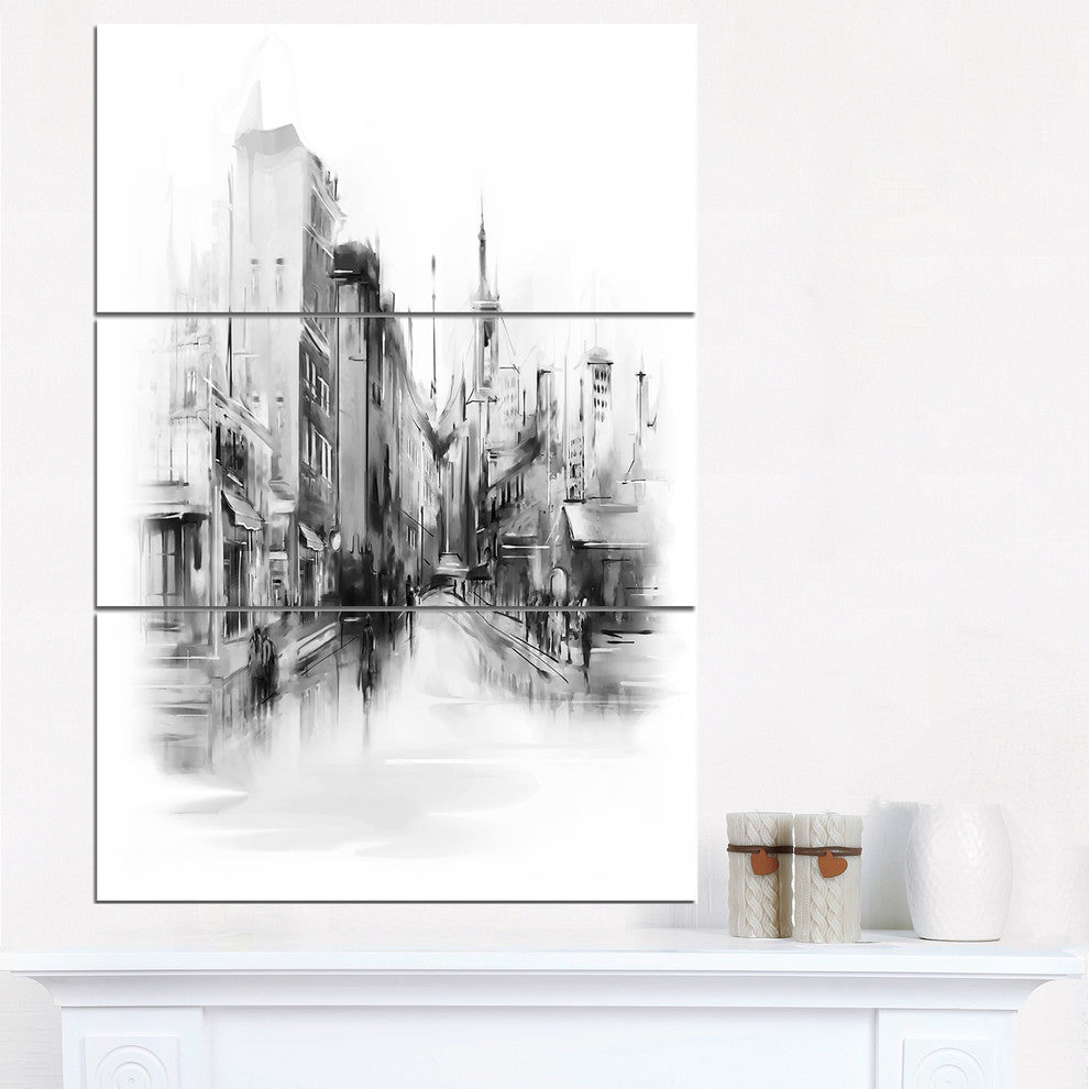 "Black and White City" Glossy Metal Wall Art, 3 Panels, 28"x36"