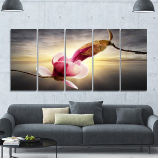 Beautiful Magnolia Flowers, Floral Canvas Art Print, 60"x28", 5 Panels