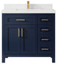 Cambridge 36 Center Sink Bath Vanity in Hale Navy Blue 2" White Quartz