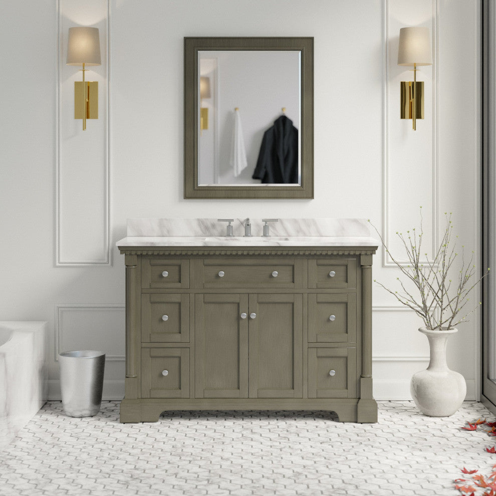 Sydney 48" Bathroom Vanity, Weathered Gray, Carrara Marble