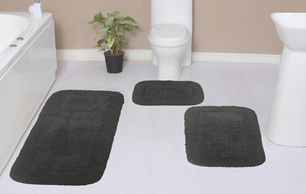 Radiant Collection Bath Rugs Set, 3-Piece Set With Runner, Gray