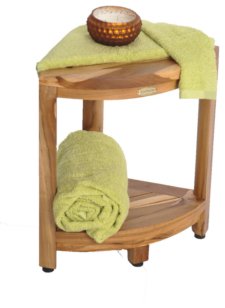Ecodecors Earthyteak Corner Teak Shower Stools or Shelf, 12"x12"x18"
