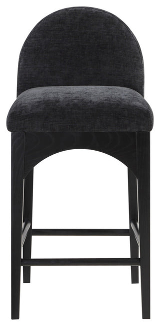 Waldorf Chenille Upholstered Stool, Black, Chenille, Natural Finish, Black, Chenille Fabric, Black Finish