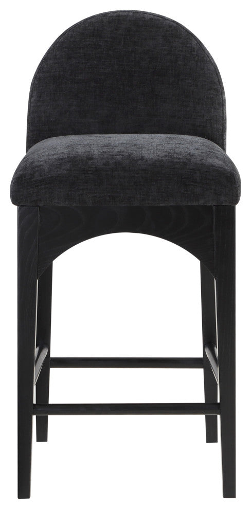 Waldorf Chenille Upholstered Stool, Black, Chenille, Natural Finish, Black, Chenille Fabric, Black Finish
