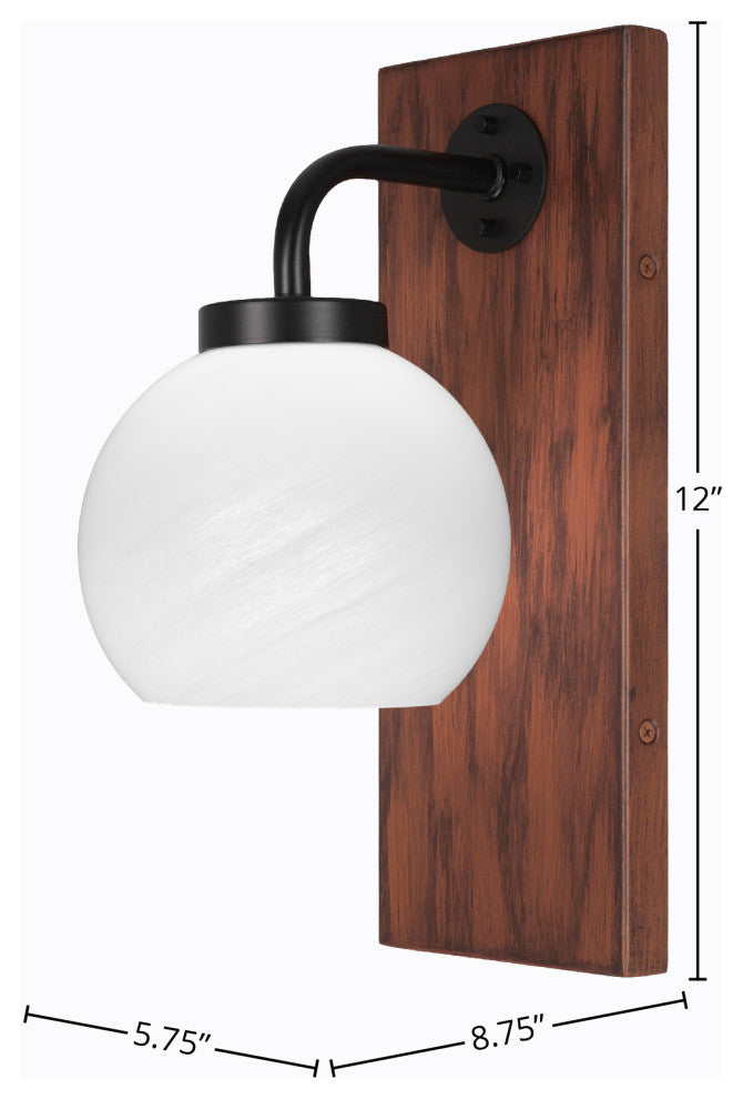 Oxbridge 1-Light Wall Sconce, Matte Black & Painted Wood-look Metal/White Marble