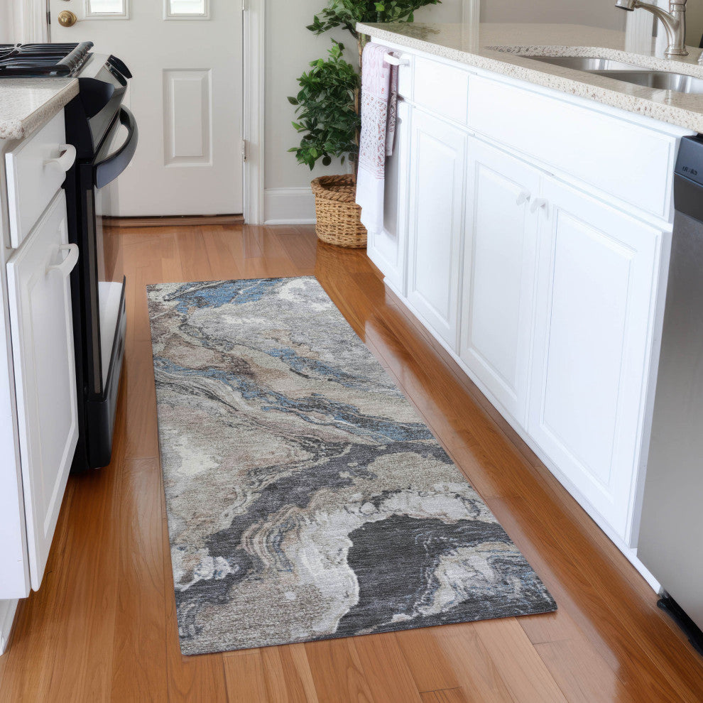 Machine Washable Indoor/Outdoor Chantille ACN1908 Taupe 2'3" x 7'6" Runner Rug