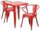 23.75" Square Red Metal Indoor-Outdoor Table Set with 2 Arm Chairs